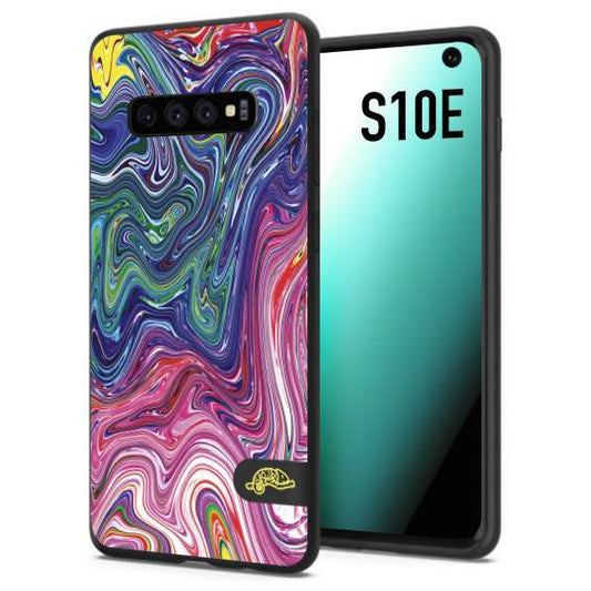 CUSTOMIZZA - Custodia cover nera morbida in tpu compatibile per Samsung S10E colorata fantasia vortice marmo arcobaleno rosa blu fucsia