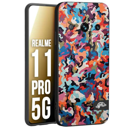 CUSTOMIZZA - Custodia cover nera morbida in tpu compatibile per Oppo Realme 11 PRO 5G camouflage mimetico militare moderno blu arancio rosa