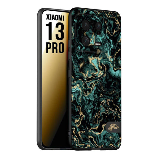 CUSTOMIZZA - Custodia cover nera morbida in tpu compatibile per Xiaomi 13 PRO effetto marmo marble verde green venature dorato pietra