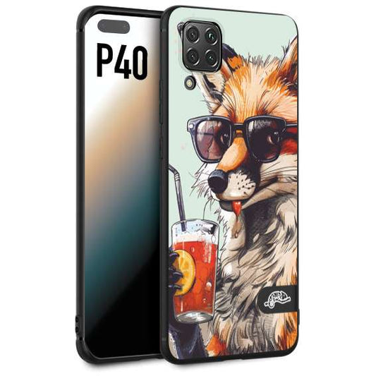 CUSTOMIZZA - Custodia cover nera morbida in tpu compatibile per Huawei P40 estate disegnata cocktails animali simpatici fox volpe negroni