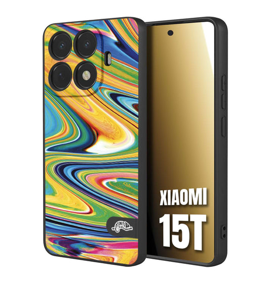 CUSTOMIZZA - Custodia cover nera morbida in tpu compatibile per Xiaomi 15T colorata fantasia vortice marmo arcobaleno gialla verde blu