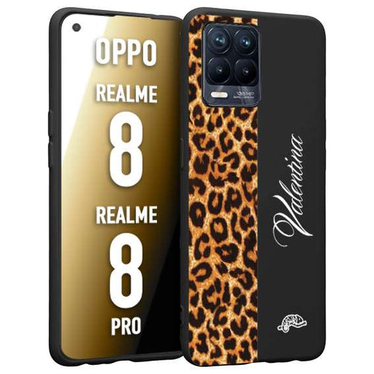 CUSTOMIZZA - Custodia cover nera morbida in tpu compatibile per Oppo Realme 8 - 8 PRO custom nome scritta leopardato maculato donna marrone leopard