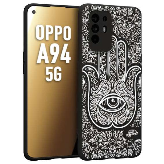 CUSTOMIZZA - Custodia cover nera morbida in tpu compatibile per Oppo A94 5G mano di fatima effetto rilievo mandala donna