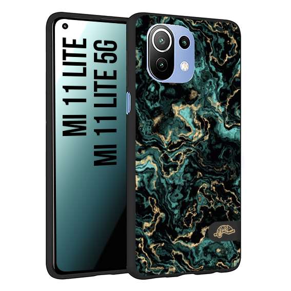 CUSTOMIZZA - Custodia cover nera morbida in tpu compatibile per Xiaomi Mi 11 Lite / Mi 11 Lite 5G effetto marmo marble verde green venature dorato pietra