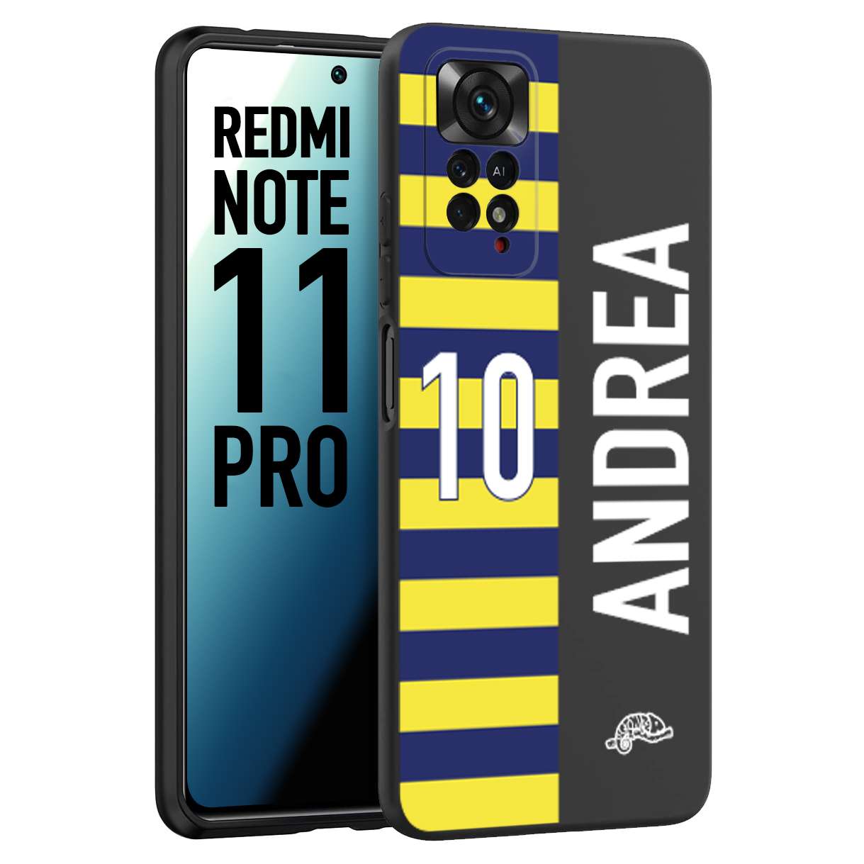 CUSTOMIZZA - Custodia cover nera morbida in tpu compatibile per Xiaomi Redmi Note 11 PRO personalizzata calcio football nome e numero calciatori giallo blu