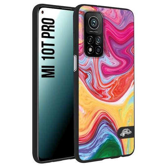 CUSTOMIZZA - Custodia cover nera morbida in tpu compatibile per Xiaomi Mi 10T PRO colorata fantasia vortice marmo onde verde fucsia gialla