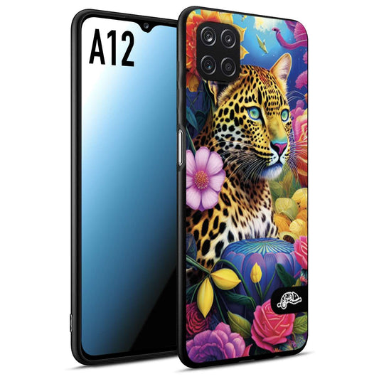 CUSTOMIZZA - Custodia cover nera morbida in tpu compatibile per Samsung A12 astratti donna flower fantasia leopardo ghepardo animali colorati