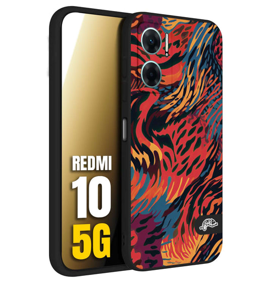 CUSTOMIZZA - Custodia cover nera morbida in tpu compatibile per Xiaomi Redmi 10 5G leopardato maculato tigrato colorata fiamme rossa blu arancione