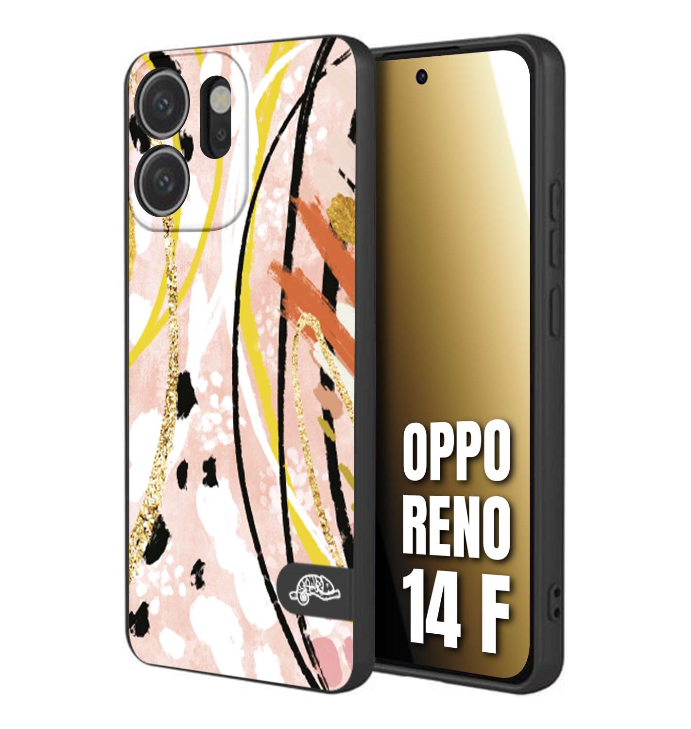 CUSTOMIZZA - Custodia cover nera morbida in tpu compatibile per Oppo Reno 14 F fiori astratti donna zebrato leopardato fantasia dorata gialla rosa colorata