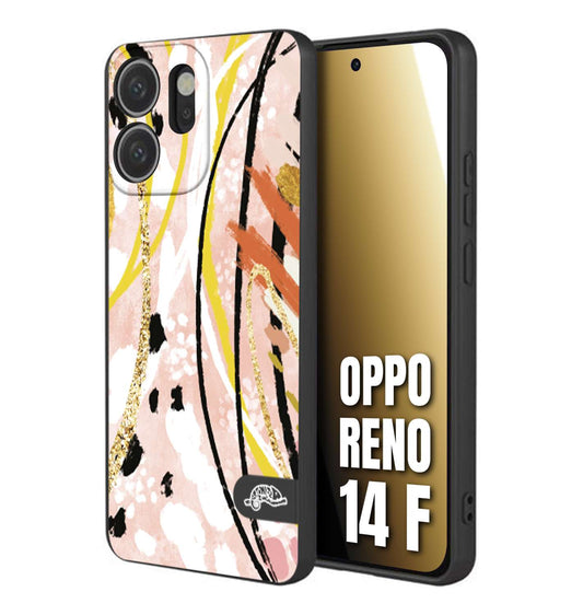 CUSTOMIZZA - Custodia cover nera morbida in tpu compatibile per Oppo Reno 14 F fiori astratti donna zebrato leopardato fantasia dorata gialla rosa colorata