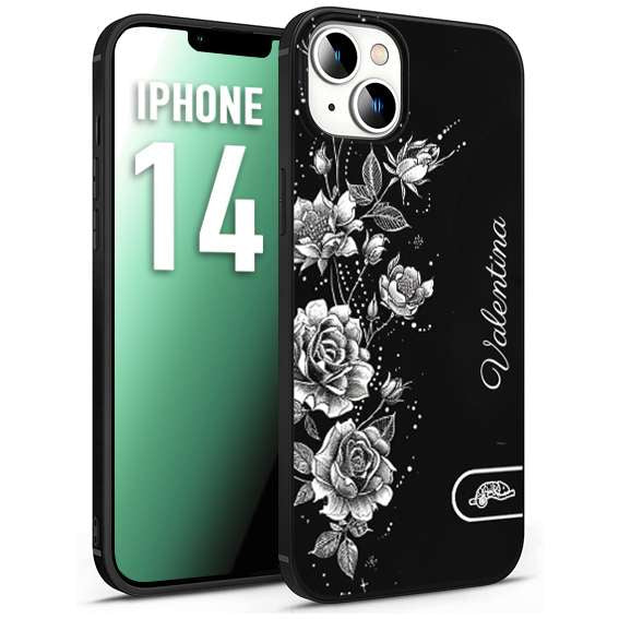 CUSTOMIZZA - Custodia cover nera morbida in tpu compatibile per iPhone 14 a rilievo soft touch personalizzata nome rose fiori donna