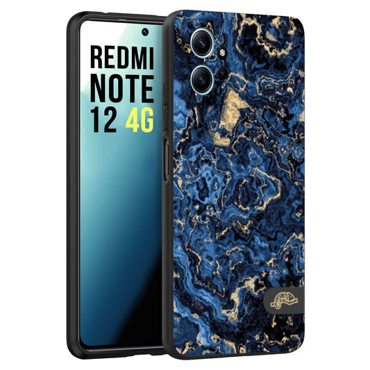 CUSTOMIZZA - Custodia cover nera morbida in tpu compatibile per Xiaomi Redmi Note 12 4G effetto marmo marble blu venature dorato psichedelico