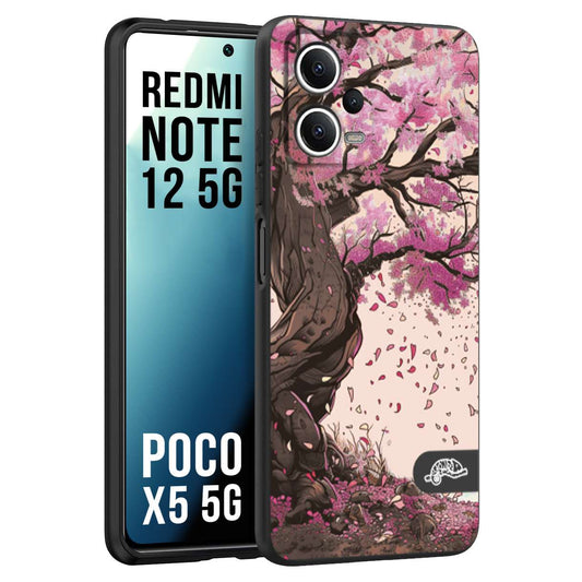 CUSTOMIZZA - Custodia cover nera morbida in tpu compatibile per Xiaomi Redmi Note 12 5G - POCO X5 5G giapponese colori morbidi fiori di ciliegio rosa disegnata