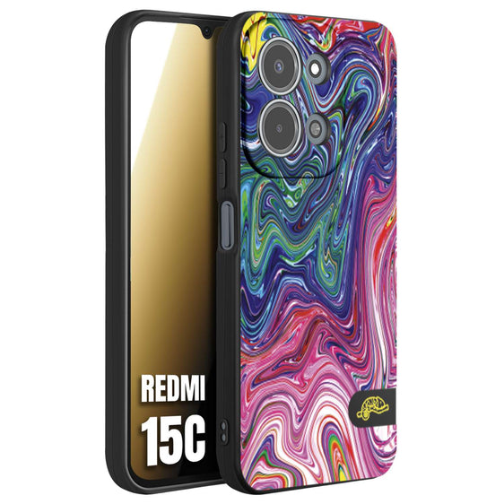 CUSTOMIZZA - Custodia cover nera morbida in tpu compatibile per Xiaomi Redmi 15C colorata fantasia vortice marmo arcobaleno rosa blu fucsia
