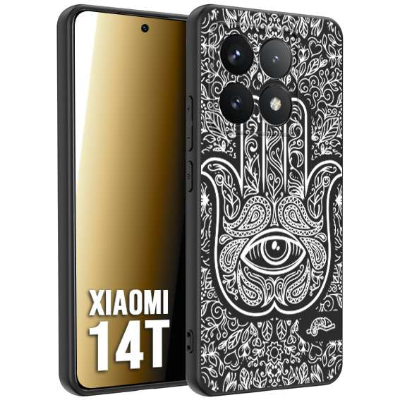 CUSTOMIZZA - Custodia cover nera morbida in tpu compatibile per Xiaomi 14T mano di fatima effetto rilievo mandala donna