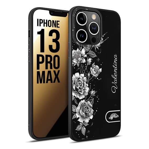 CUSTOMIZZA - Custodia cover nera morbida in tpu compatibile per iPhone 13 PRO MAX a rilievo soft touch personalizzata nome rose fiori donna