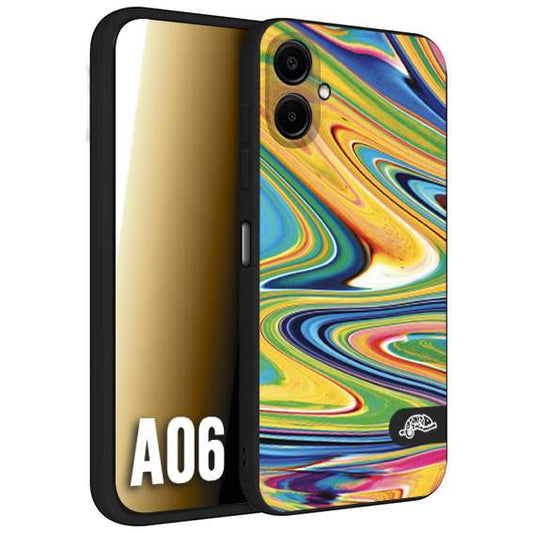 CUSTOMIZZA - Custodia cover nera morbida in tpu compatibile per Samsung A06 colorata fantasia vortice marmo arcobaleno gialla verde blu