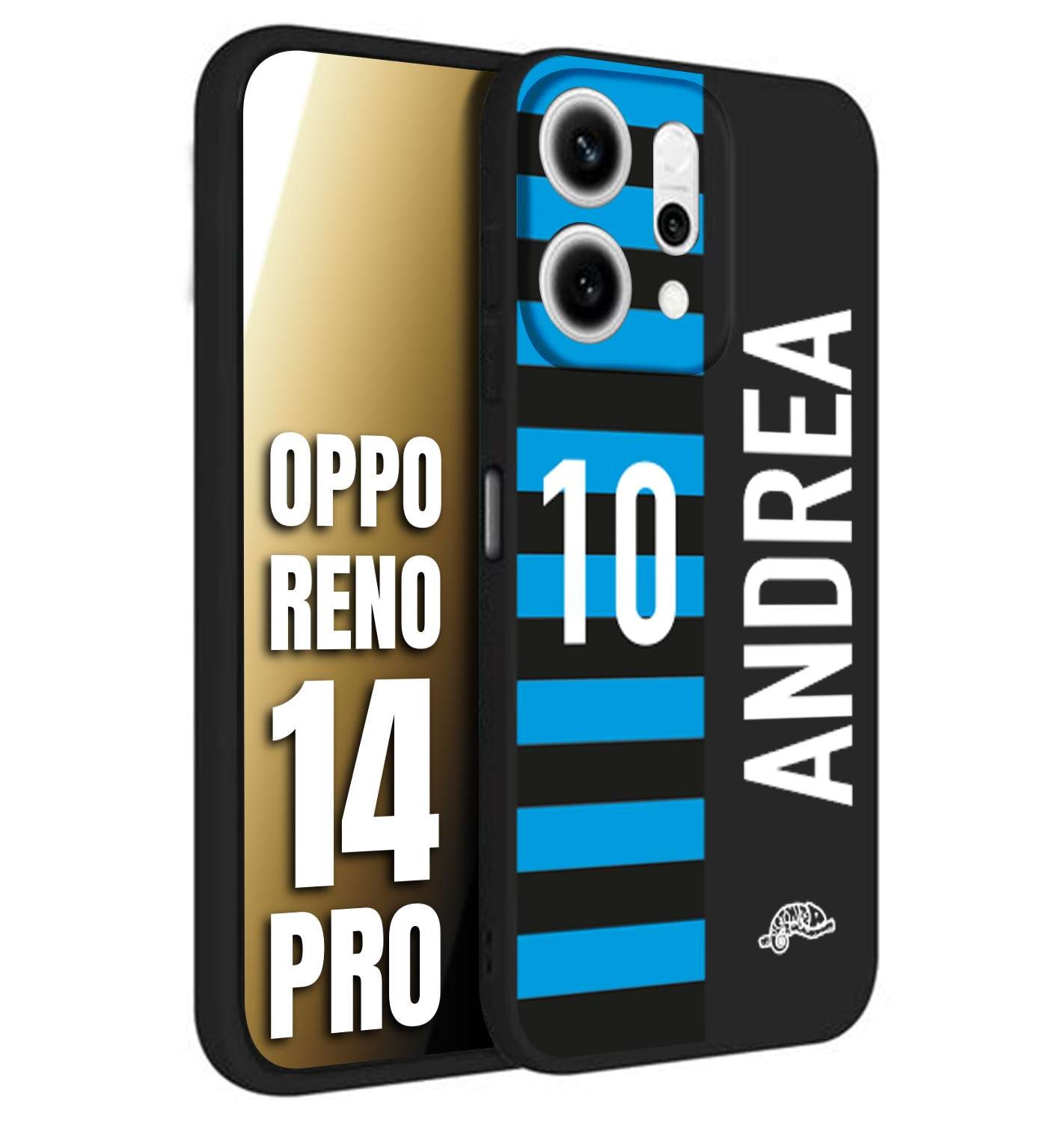 CUSTOMIZZA - Custodia cover nera morbida in tpu compatibile per Oppo Reno 14 PRO personalizzata calcio football nome e numero calciatori nerazzurra