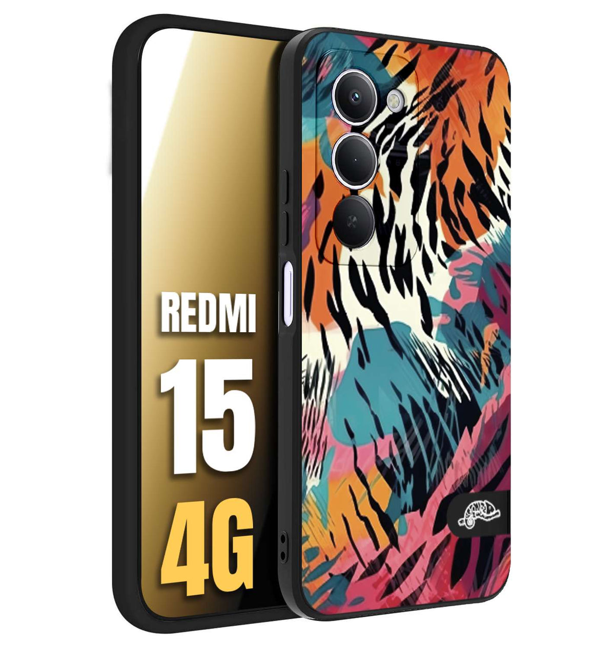 CUSTOMIZZA - Custodia cover nera morbida in tpu compatibile per Xiaomi Redmi 15 4G leopardato maculato tigrato tiger colorata summer color