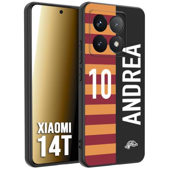 CUSTOMIZZA - Custodia cover nera morbida in tpu compatibile per Xiaomi 14T personalizzata calcio football nome e numero calciatori giallo rossi