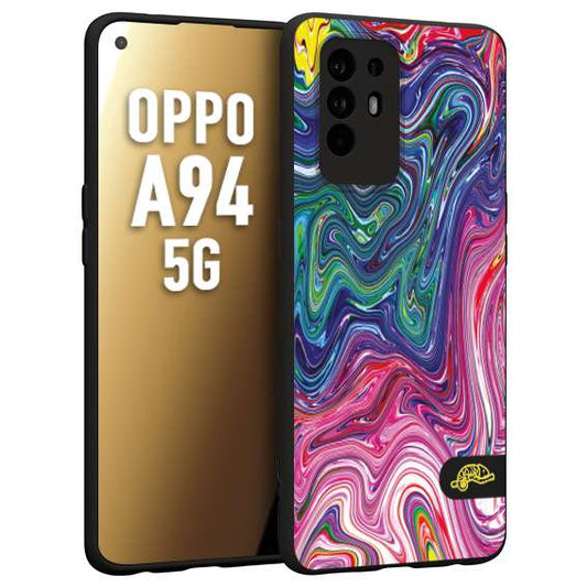 CUSTOMIZZA - Custodia cover nera morbida in tpu compatibile per Oppo A94 5G colorata fantasia vortice marmo arcobaleno rosa blu fucsia