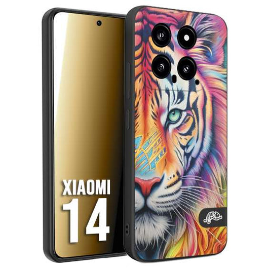 CUSTOMIZZA - Custodia cover nera morbida in tpu compatibile per Xiaomi 14 animali color tigre tiger viso colori vibranti disegnato schizzo