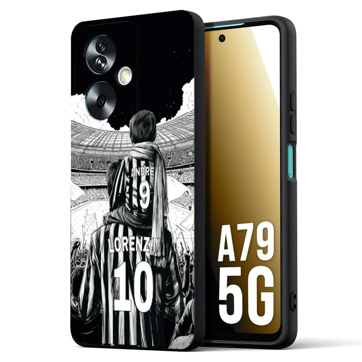 CUSTOMIZZA - Custodia cover nera morbida in tpu compatibile per Oppo A79 5G personalizzata calcio football nome e numero calciatori bianconeri bianca e nera