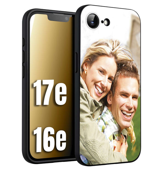 CUSTOMIZZA - Custodia cover nera morbida in tpu compatibile per iPhone 16E - 17E personalizzata con foto immagine scritta a piacere