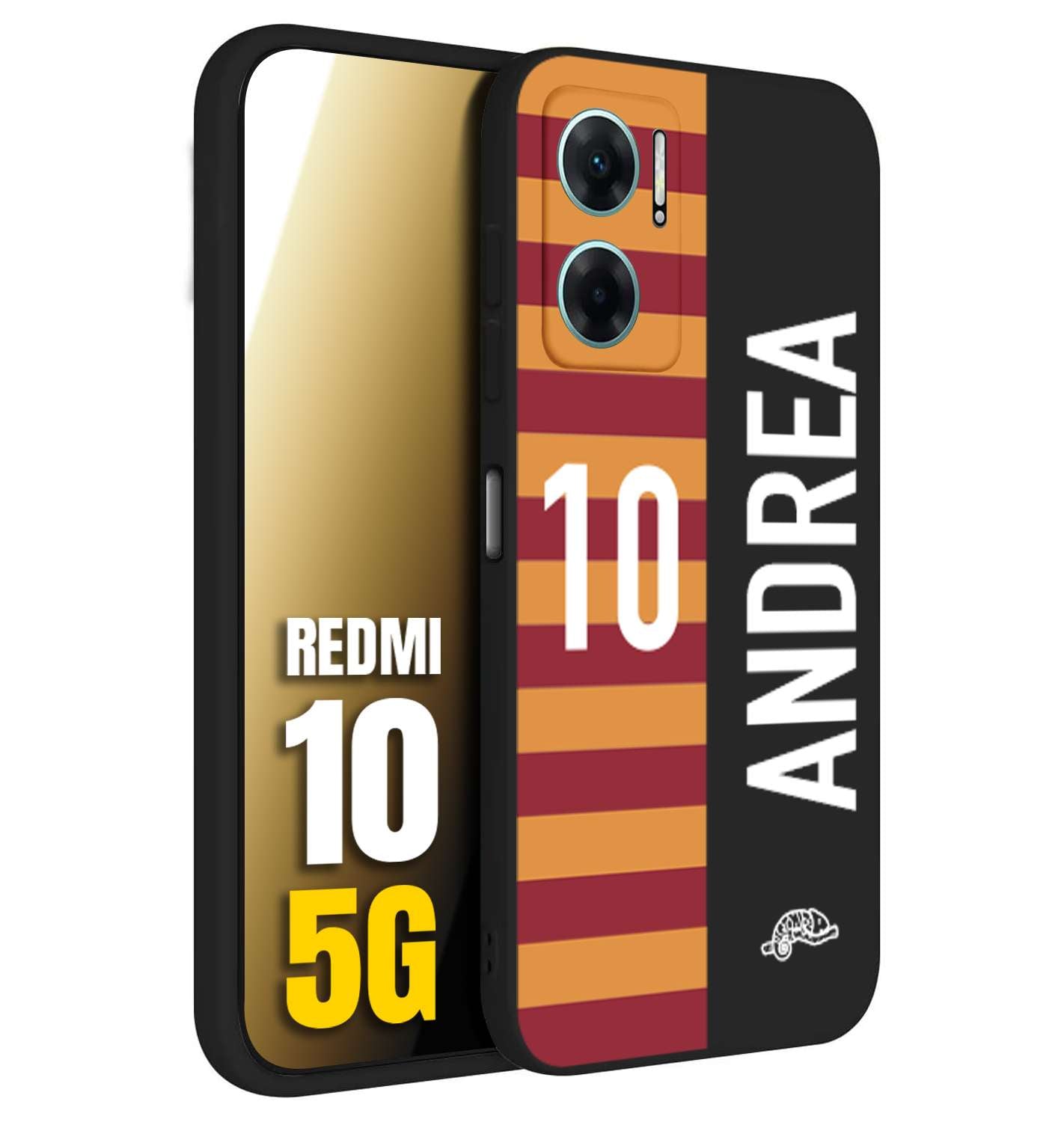 CUSTOMIZZA - Custodia cover nera morbida in tpu compatibile per Xiaomi Redmi 10 5G personalizzata calcio football nome e numero calciatori giallo rossi