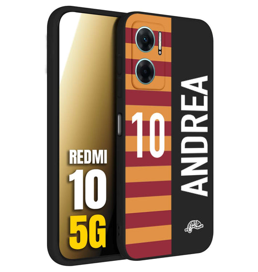 CUSTOMIZZA - Custodia cover nera morbida in tpu compatibile per Xiaomi Redmi 10 5G personalizzata calcio football nome e numero calciatori giallo rossi