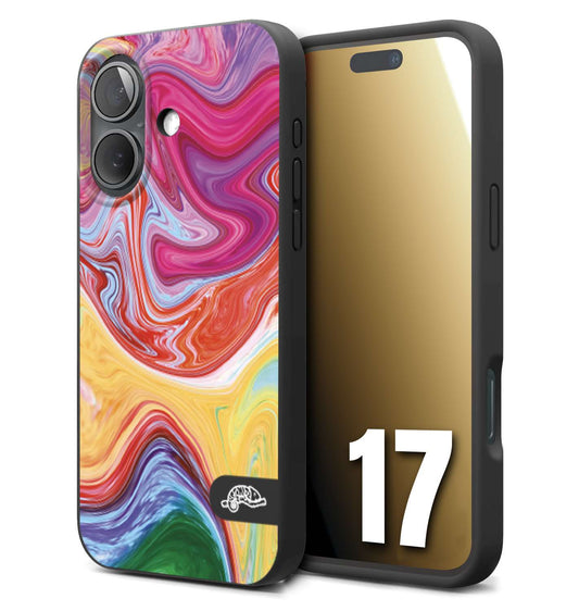 CUSTOMIZZA - Custodia cover nera morbida in tpu compatibile per iPhone 17 colorata fantasia vortice marmo onde verde fucsia gialla