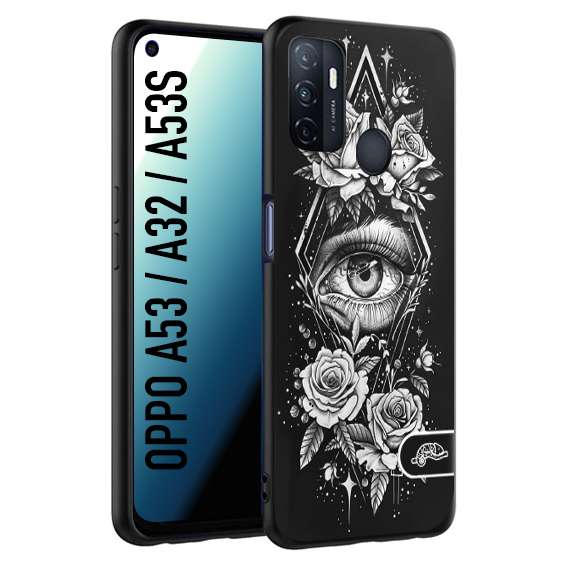 CUSTOMIZZA - Custodia cover nera morbida in tpu compatibile per Oppo A53 - A32 - A53S occhio fiori rombo geometrico black and white bianco a rilievo disegnato tattoo tatuaggio