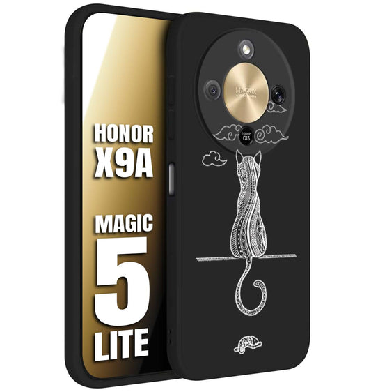 CUSTOMIZZA - Custodia cover nera morbida in tpu compatibile per Honor X9A - Honor Magic 5 Lite gatto mandala stilizzato gattino a rilievo soft touch donna bianca