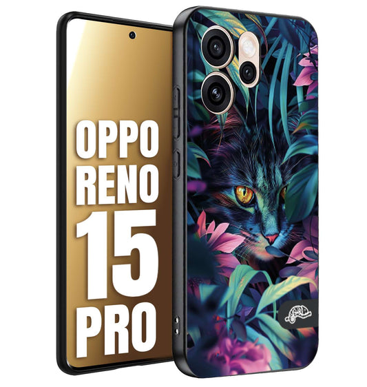 CUSTOMIZZA - Custodia cover nera morbida in tpu compatibile per Oppo Reno 15 PRO animali color giungla tropicale occhio di gatto colori vibranti disegnato