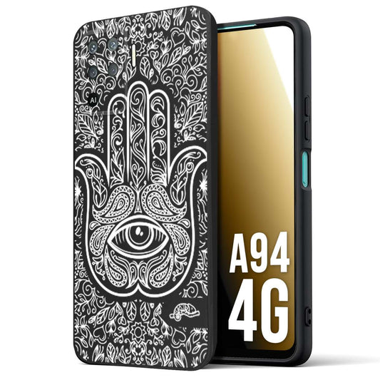 CUSTOMIZZA - Custodia cover nera morbida in tpu compatibile per Oppo A94 4G mano di fatima effetto rilievo mandala donna