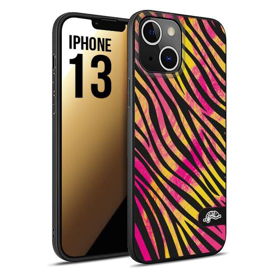 CUSTOMIZZA - Custodia cover nera morbida in tpu compatibile per iPhone 13 zebrata maculata a rilievo soft touch donna fucsia gialla