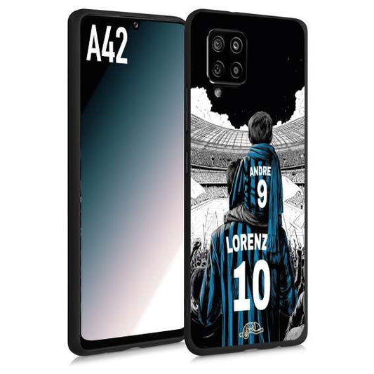 CUSTOMIZZA - Custodia cover nera morbida in tpu compatibile per Samsung A42 personalizzata calcio football padre e figlio calciatori nerazzurra