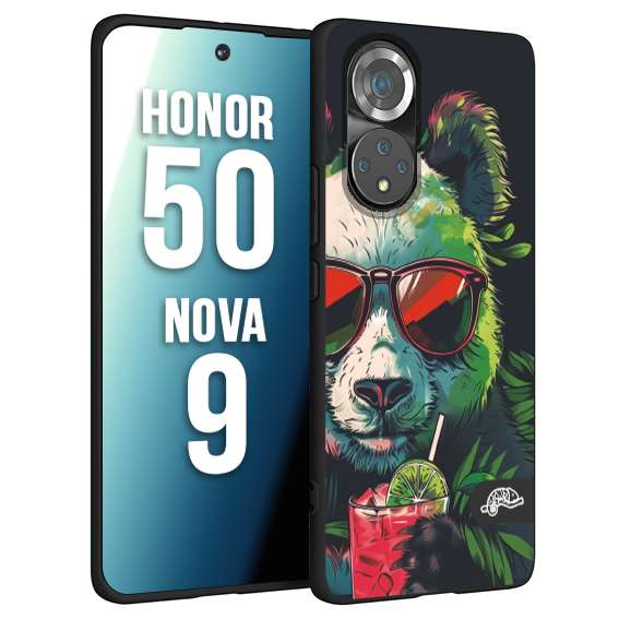 CUSTOMIZZA - Custodia cover nera morbida in tpu compatibile per Huawei Nova 9 - Honor 50 estate disegnata cocktails animali simpatici panda mojito