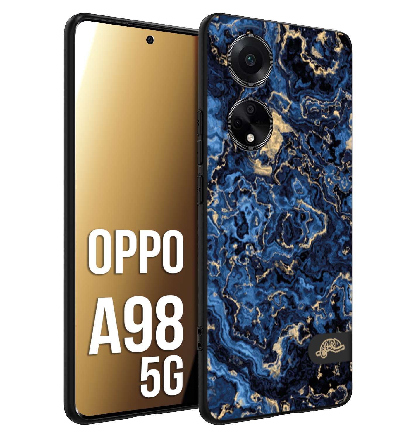 CUSTOMIZZA - Custodia cover nera morbida in tpu compatibile per Oppo A98 5G effetto marmo marble blu venature dorato psichedelico