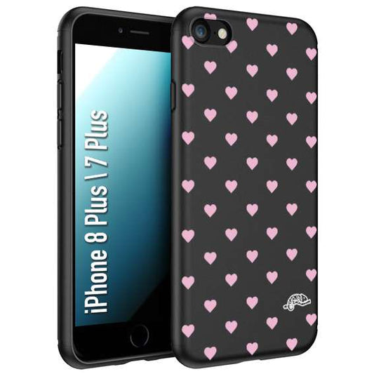 CUSTOMIZZA - Custodia cover nera morbida in tpu compatibile per iPhone 7 Plus - 8 plus cuori pois rosa su nero donna pin up vintage