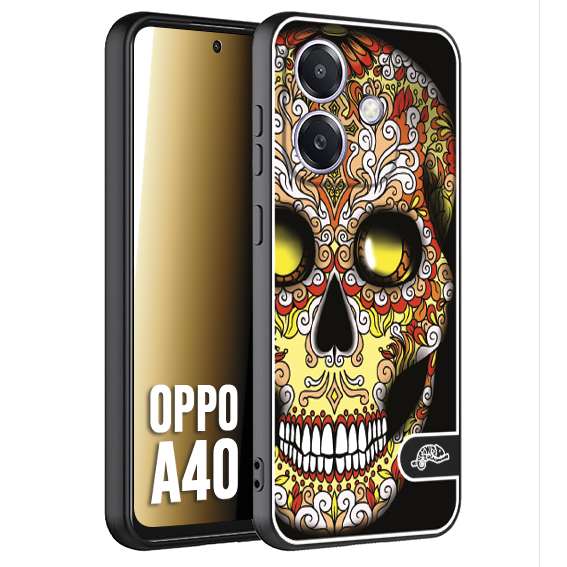 CUSTOMIZZA - Custodia cover nera morbida in tpu compatibile per Oppo A40 teschio messicano Mexican skull giallo rosso arancio
