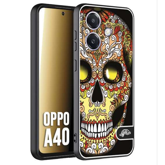 CUSTOMIZZA - Custodia cover nera morbida in tpu compatibile per Oppo A40 teschio messicano Mexican skull giallo rosso arancio