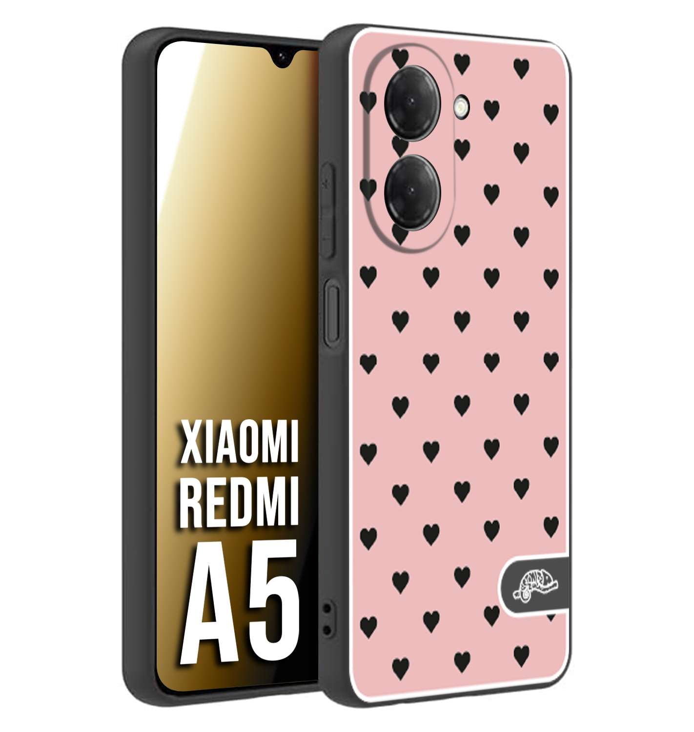 CUSTOMIZZA - Custodia cover nera morbida in tpu compatibile per Xiaomi Redmi A5 cuori pois rosa donna pin up vintage