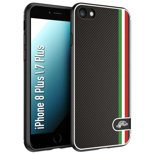 CUSTOMIZZA - Custodia cover nera morbida in tpu compatibile per iPhone 7 Plus - 8 plus effetto fibra di carbonio bandiera Italia made in Italy