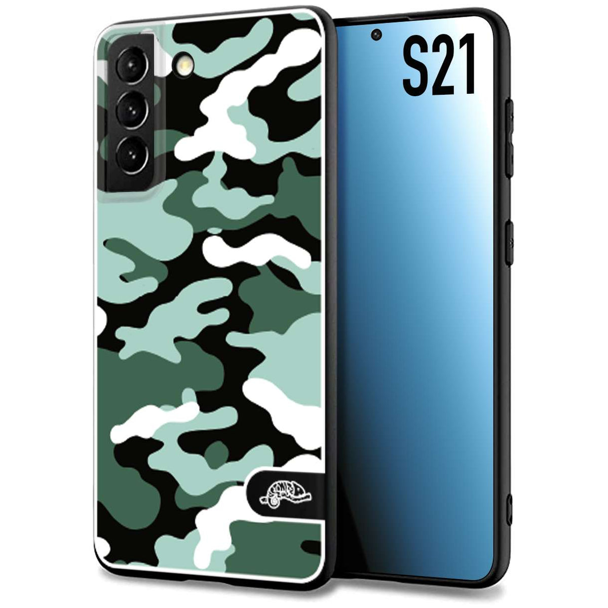 CUSTOMIZZA - Custodia cover nera morbida in tpu compatibile per Samsung S21 camouflage mimetico militare verde green