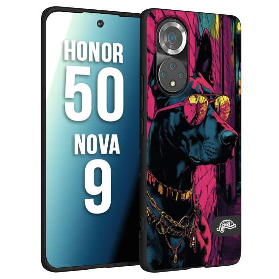 CUSTOMIZZA - Custodia cover nera morbida in tpu compatibile per Huawei Nova 9 - Honor 50 animali cyberpunk dobermann cane street dog fucsia blu