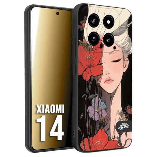 CUSTOMIZZA - Custodia cover nera morbida in tpu compatibile per Xiaomi 14 woman flower Fantasia Floreale Design Donna e Fiori, Retro Artistico