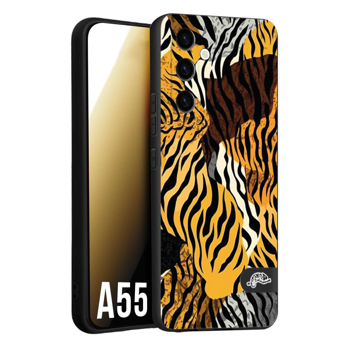 CUSTOMIZZA - Custodia cover nera morbida in tpu compatibile per Samsung A55 5G leopardato tigrato tiger colorata donna fashion estate