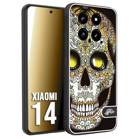 CUSTOMIZZA - Custodia cover nera morbida in tpu compatibile per Xiaomi 14 teschio messicano Mexican skull bianco verde giallo