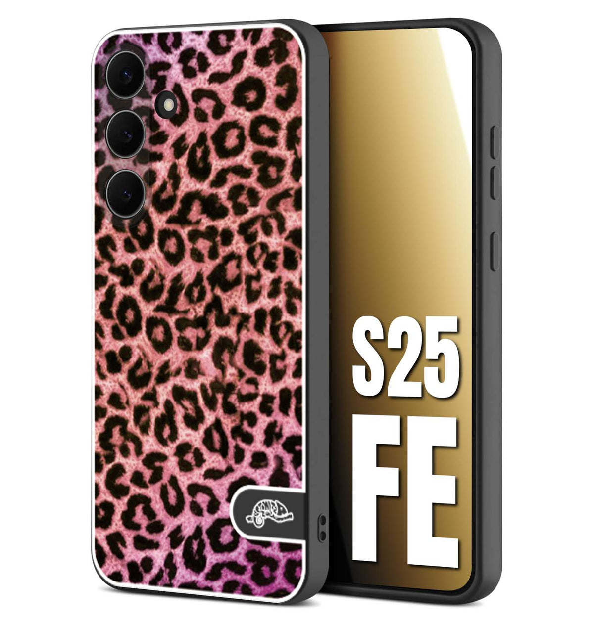 CUSTOMIZZA - Custodia cover nera morbida in tpu compatibile per Samsung S25 FE leopardato maculato donna rosa leopard